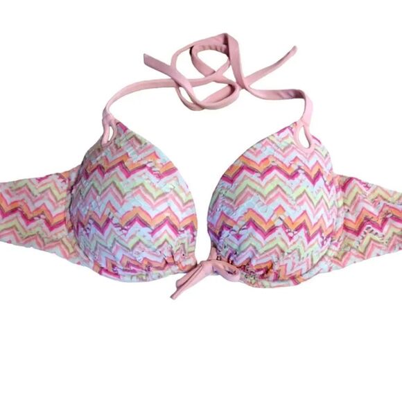 Victoria's Secret 2014 Bombshell Pink Crochet Extra Lift Bikini Top 36C - Picture 3 of 8
